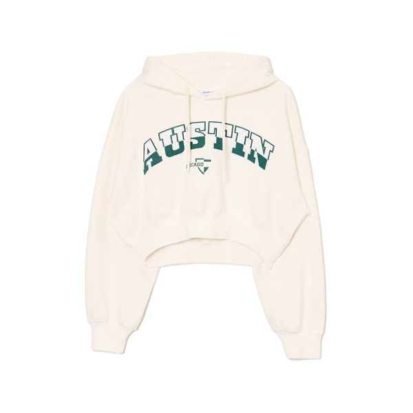 Cropp Cropp - Къс суитшърт с качулка - кремаво