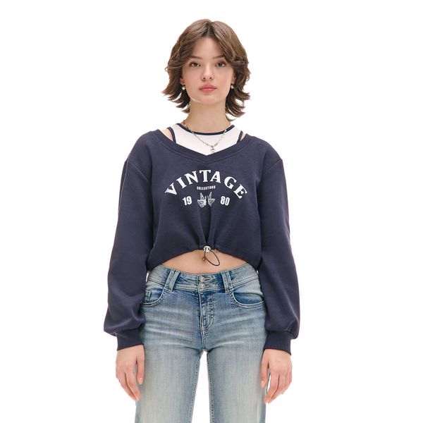 Cropp Cropp - Къс суитшърт - тъмносин