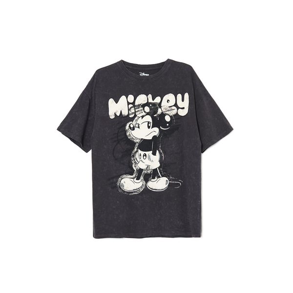 Cropp Cropp - Oversize тениска с принт Mickey Mouse - тъмносиво