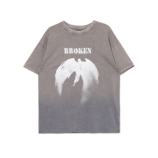 Cropp Cropp - Oversize тениска с принт - Светло сиво