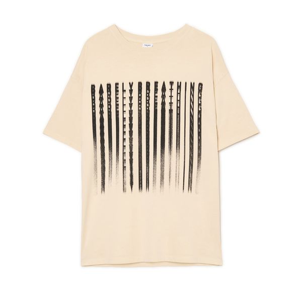 Cropp Cropp - Oversize тениска с принт - телесен цвят