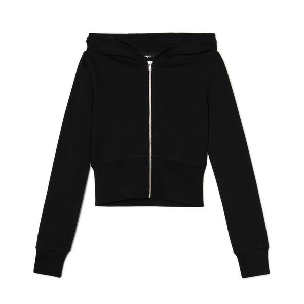 Cropp Cropp - Суитшър с цип с качулка - черeн