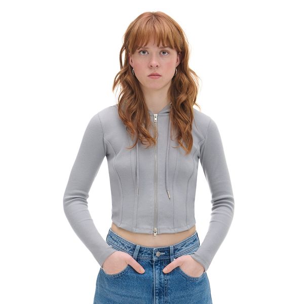 Cropp Cropp - Суитшър с цип с качулка - средно сиво