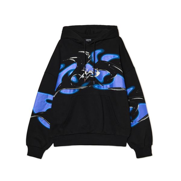 Cropp Cropp - Суитшърт с качулка и принт - черeн