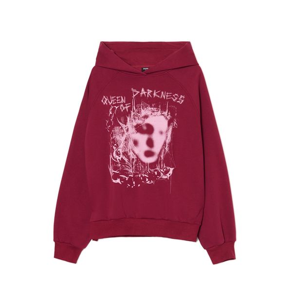 Cropp Cropp - Суитшърт с качулка и принт - кестеняв