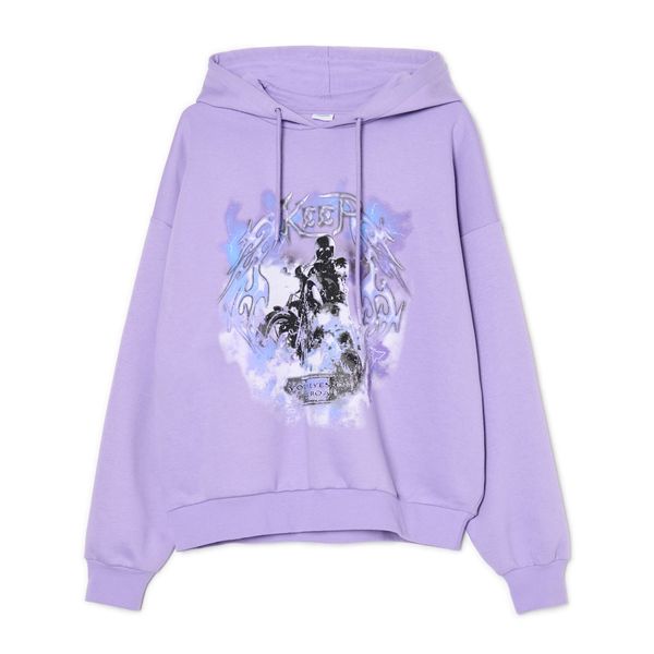 Cropp Cropp - Суитшърт с качулка и принт - лавандула