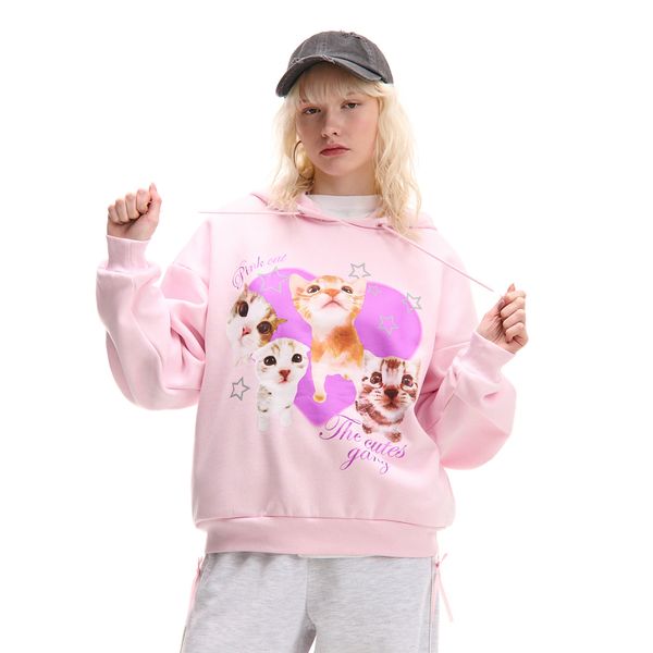 Cropp Cropp - Суитшърт с качулка и принт - пастелнорозово