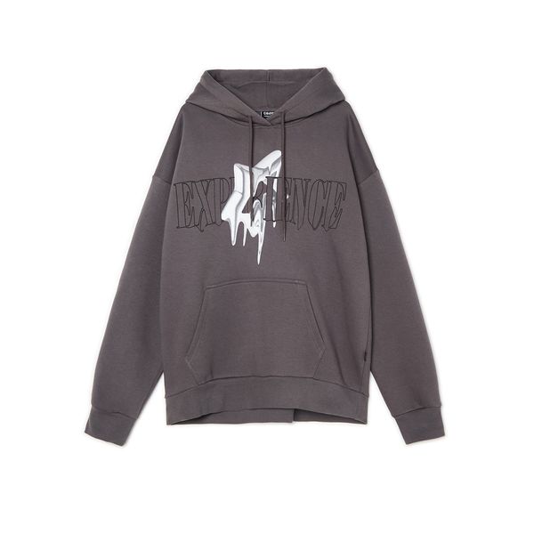 Cropp Cropp - Суитшърт с качулка и принт - тъмносиво