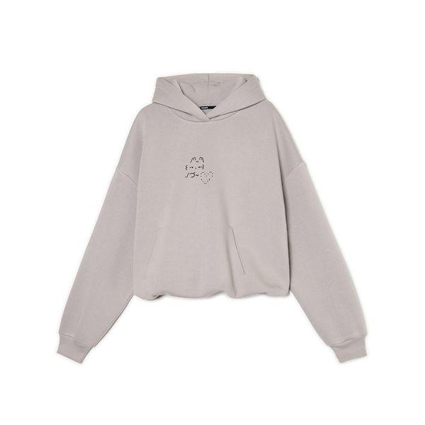 Cropp Cropp - Суитшърт с качулка и принт - тъмносиво