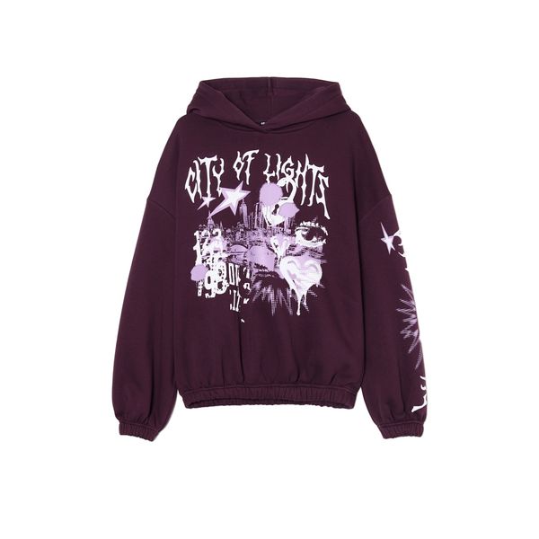 Cropp Cropp - Суитшърт с качулка и принт - тъмновиолетово