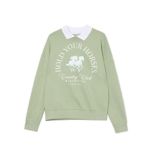 Cropp Cropp - Суитшърт с яка - светлозелено