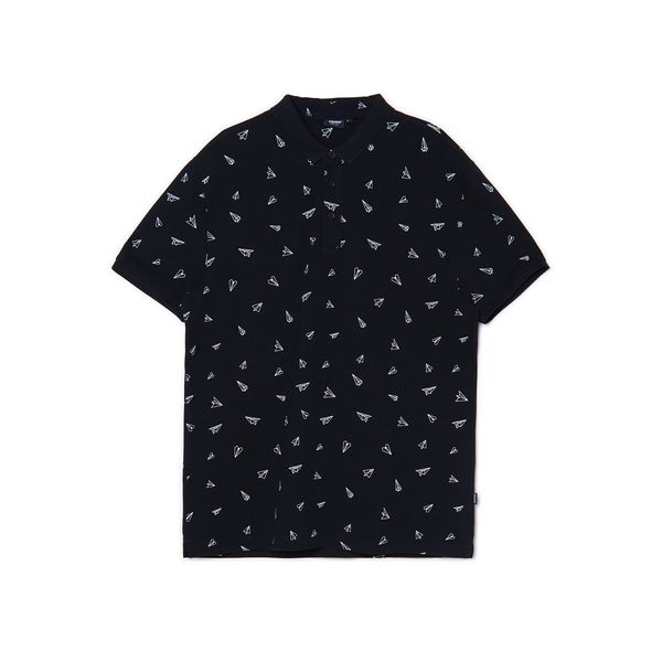 Cropp Cropp - Тениска с яка с принт - черeн