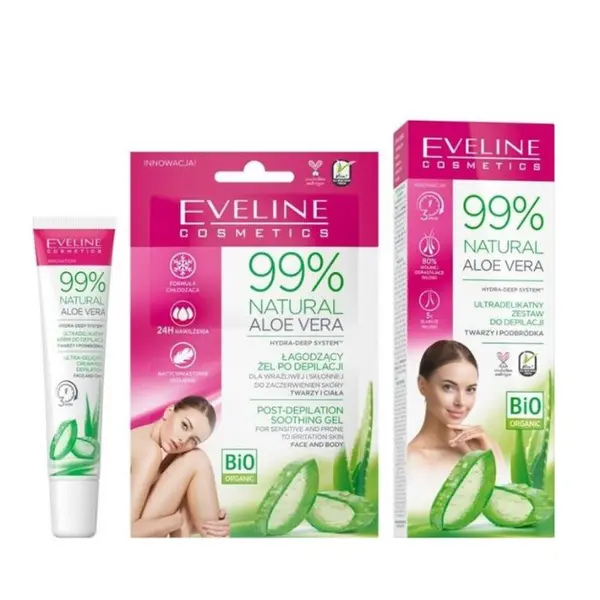 Eveline EVELINE 99% Natural Aloe Vera 2В1 Депилиращ Крем За Лице 20 Мл + Усполояващ Гел За След Депилация 2Х5Мл