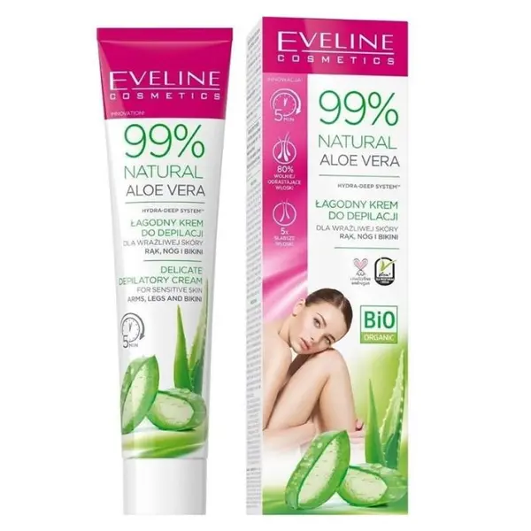 Eveline EVELINE 99% Natural Aloe Vera Депилиращ Крем За Ръце, Крака И Бикини Зона
