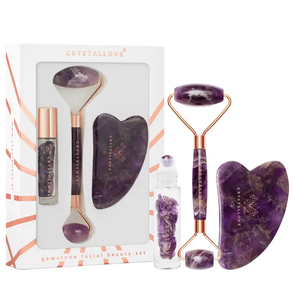 Crystallove КОМПЛЕКТ CRYSTALLOVE Amethyst Roller And Gua Sha Set