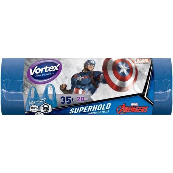 Vortex 100% биоразградими чанти Captain America Vortex Superhold Avengers, 35 л, 20 бр