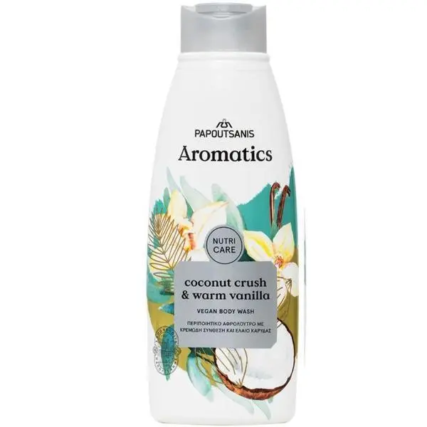 Papoutsanis 100% веган душ гел с аромат на кокос и ванилия** - Papoutsanis Aromatics Nutri Care Body Wash Coconut Crush &amp; Warm Vanilla, 600 мл