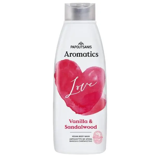 Papoutsanis 100% веган душ гел с аромат на ванилия и сандалово дърво** - Papoutsanis Aromatics Love Vanilla &amp; Sandalwood Vegan Body Wash, 600 мл