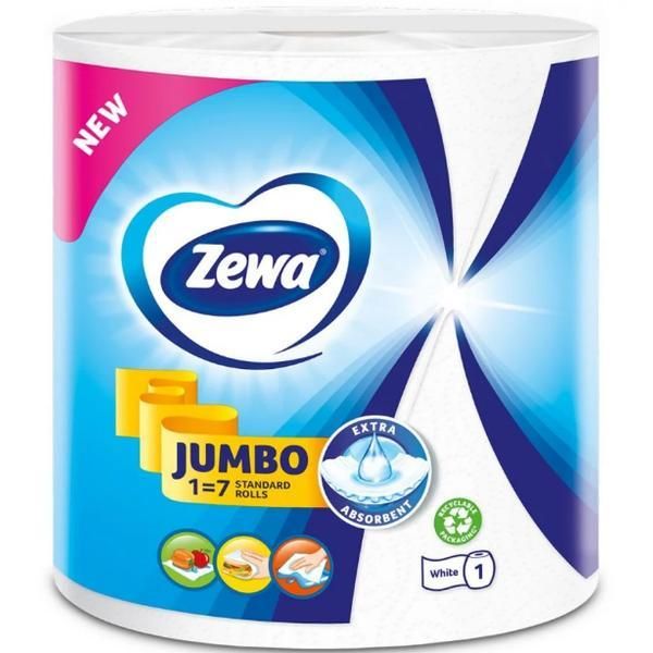 Zewa 2-слойни кухненски хартиени ролки- Zewa Jumbo White, 1 ролка