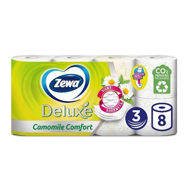 Zewa 3-слойна тоалетна хартия с аромат на лайка - Zewa Deluxe Camomile Comfort, 8 ролки