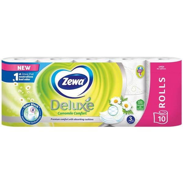 Zewa 3-слойна тоалетна хартия с аромат на лайка - Zewa Deluxe Chamomile Comfort, 10 ролки