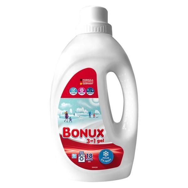 Bonux 3 в 1 автоматичен течен прах за пране със свеж зимен аромат за бяло пране - Bonux 3 в 1Polar Ice Fresh, 900 мл