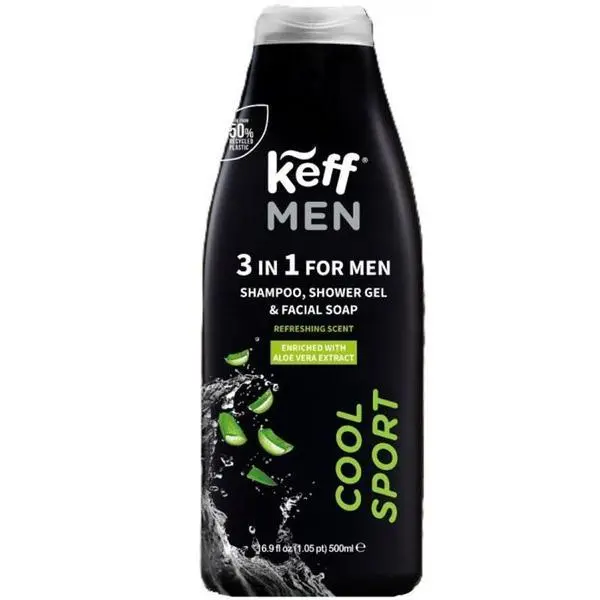 Keff 3 в 1 душ гел, шампоан и сапун за лице за мъже - Keff Men Cool Sport , 500 мл