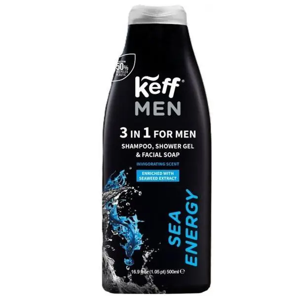 Keff 3 в 1 душ гел, шампоан и сапун за лице за мъже - Keff Men Sea Energy, 500 мл