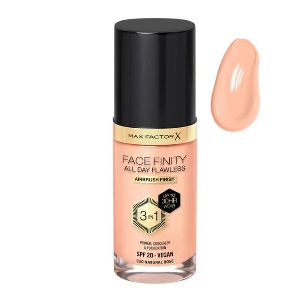 Max Factor 3 в 1 фон дьо тен - Max Factor Facefinity All Day Flawless Airbrush Finish 3 in1 SPF 20 Vegan, нюанс C50 Natural Rose, 30 мл
