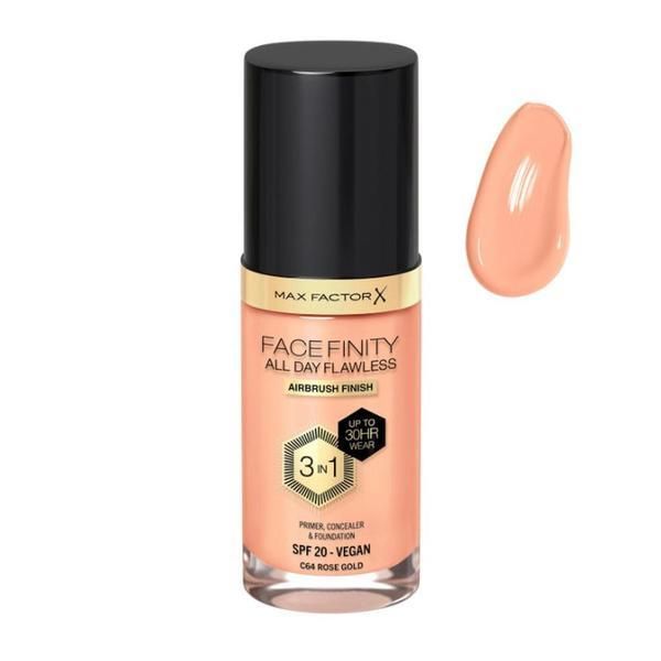 Max Factor 3 в 1 фон дьо тен - Max Factor Facefinity All Day Flawless Airbrush Finish 3 in1 SPF 20 Vegan, нюанс C64 Rose Gold, 30 мл