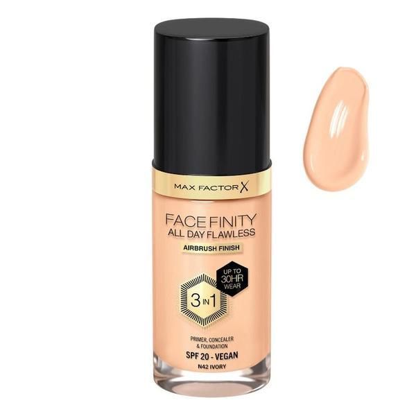 Max Factor 3 в 1 фон дьо тен - Max Factor Facefinity All Day Flawless Airbrush Finish 3 in1 SPF 20 Vegan, нюанс N42 Ivory, 30 мл