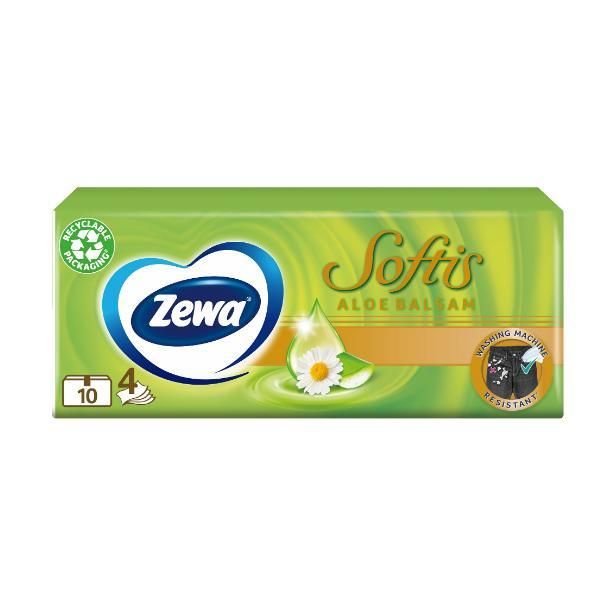 Zewa 4-слойни хартиени кърпички с балсам от алое вера - Zewa Softis, 10 бр