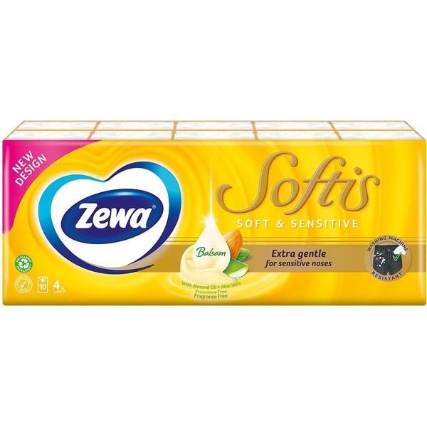 Zewa 4-слойни хартиени кърпички за чувствителна кожа - Zewa Softis Soft &amp; Sensitive, 10 бр