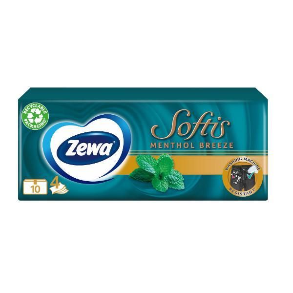 Zewa 4-слойни хартиени носни кърпички с аромат на ментол - Zewa Softis Menthol Breeze, 10 бр