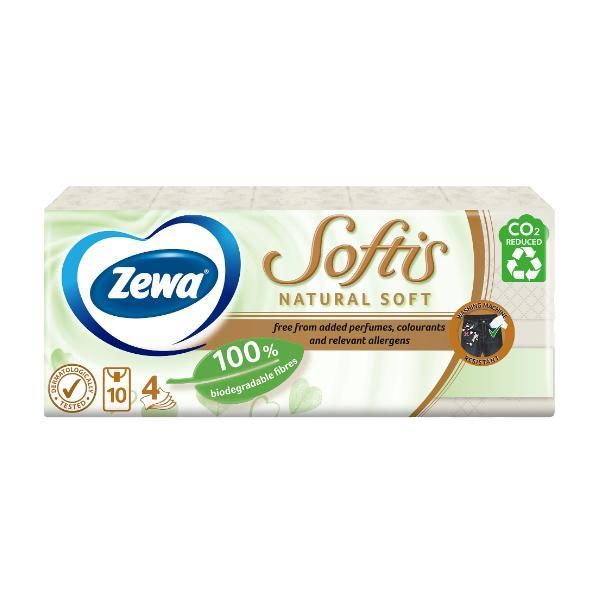 Zewa 4-слойни носни кърпички от естествена хартия - Zewa Softis Natural Soft, 10 бр