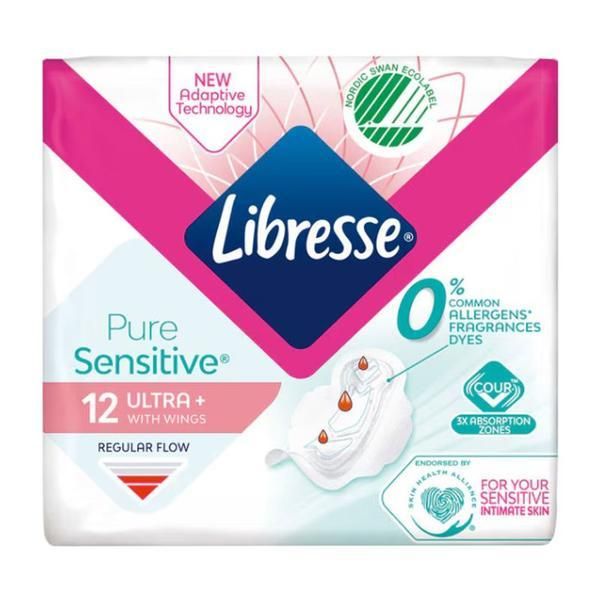 Libresse Абсорбенти с крила - Libresse Pure Sensitive Ultra+ с крила, 12 бр