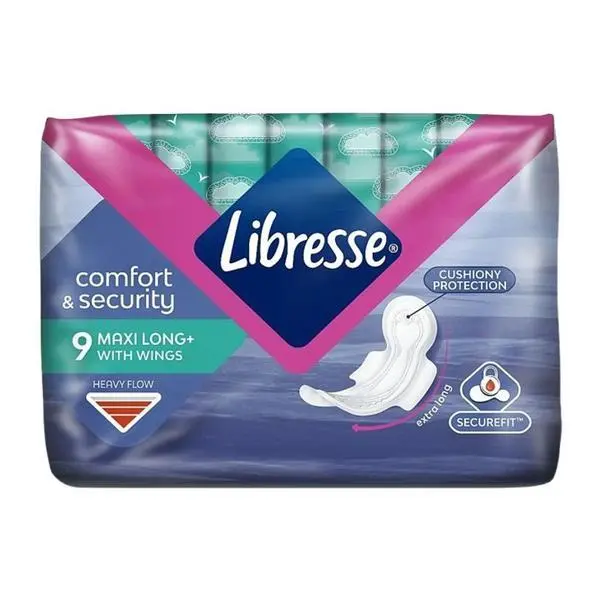 Libresse Абсорбенти с крилца - Libresse Comfort &amp; Security Maxi Long, 9 бр