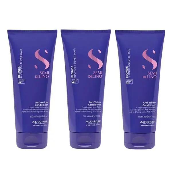 Alfaparf Milano акет от 3 балсама за неутрализиране на жълти тонове - Alfaparf Milano Semi di Lino Anti-Yellow Conditioner, 200 мл