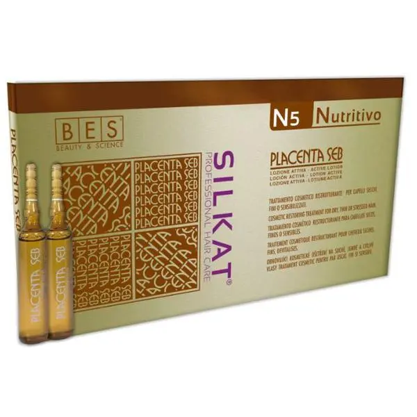Bes Активен лосион за коса - Bes Silkat N5 Nutritivo Placenta Seb, 12 ампули x 10 мл