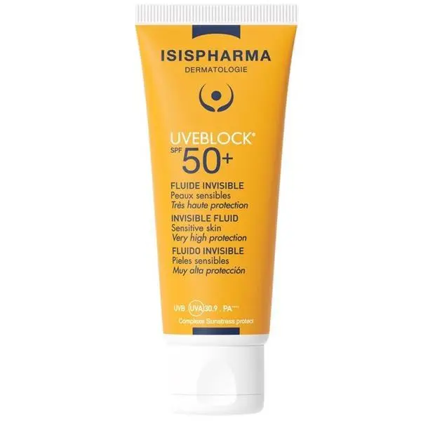 Isispharma >Невидим флуид със SPF50+ слънцезащита за чувствителна кожа - Isispharma Uveblock SPF50+ Invisible Fluid, 40 мл