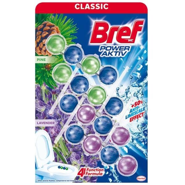 Bref >Освежител за тоалетна с аромат на бор и лавандула - Bref WC Power Aktiv Pine-Lavender, 4 x 50 гр
