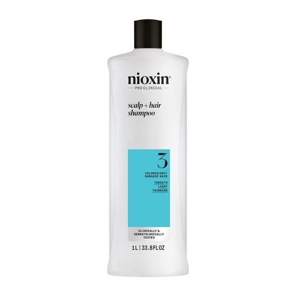 Nioxin &gt;Професионален укрепващ шампоан против накъсване за боядисана или увредена коса с леко изтънен вид - Nioxin System 3 Scalp + Hair Shampoo, 1000 мл
