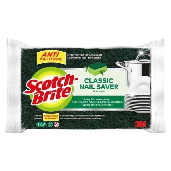 3M Антибактериална гъба за миене на съдове със защита за нокти - 3M Scotch Brite Antibacterial Classic Nail Saver Scrub Sponge, 1 бр