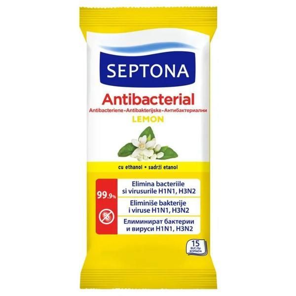 Septona Антибактериални мокри кърпички - Septona Antibacterial Lemon, 15 бр
