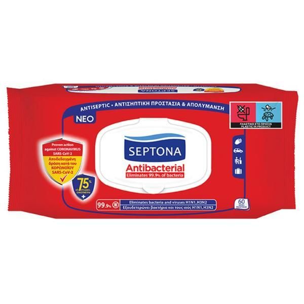 Septona Антибактериални мокри кърпички със 75% етанол - Septona Antibacterial, 60 бр