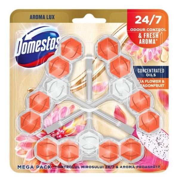 Domestos Аромат за тоалетна с аромат на Dalia и драконов плод - Domestic Aroma Lux Dhalia Flower &amp; Dragonfruit Mega Pack, 3x 55 гр