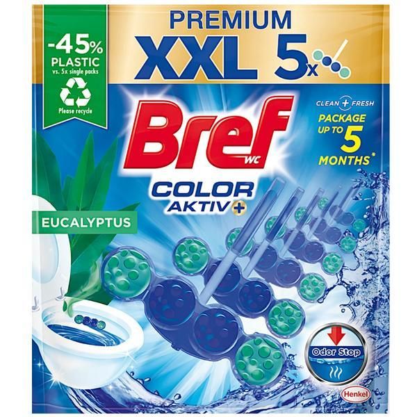 Bref Ароматизатор за тоалетна с аромат на евкалипт - Bref Wc Color Aktiv Eucalyptus, 5 x 50 гр