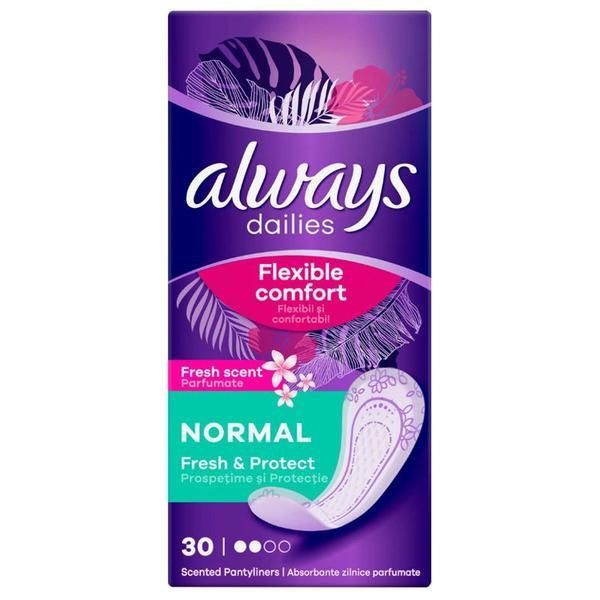Always Ароматизирани ежедневни абсорбенти - Always Dailies Flexible Comfort, Normal, Fresh &amp; Protect, 30 бр