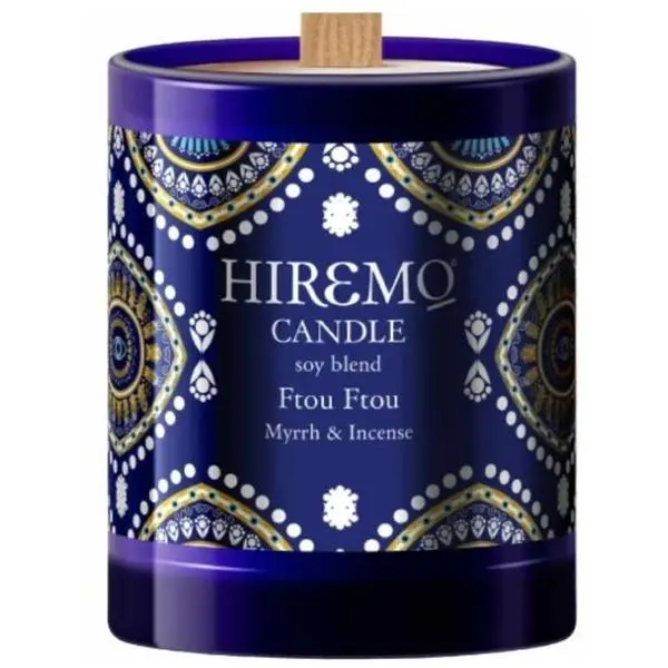 Eolia Cosmetics Ароматна свещ от соев восък със смирна и тамян - Hiremo Soy Blend Candle Ftou Ftou, 250 мл