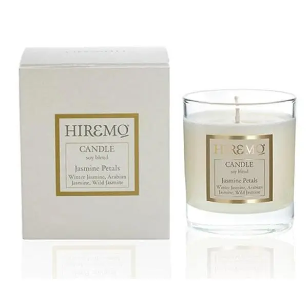 Eolia Cosmetics Ароматна свещ от соев восък със зимен жасмин, арабски жасмин и див жасмин - Hiremo Soy Blend Candle Jasmine Petals, 250 мл